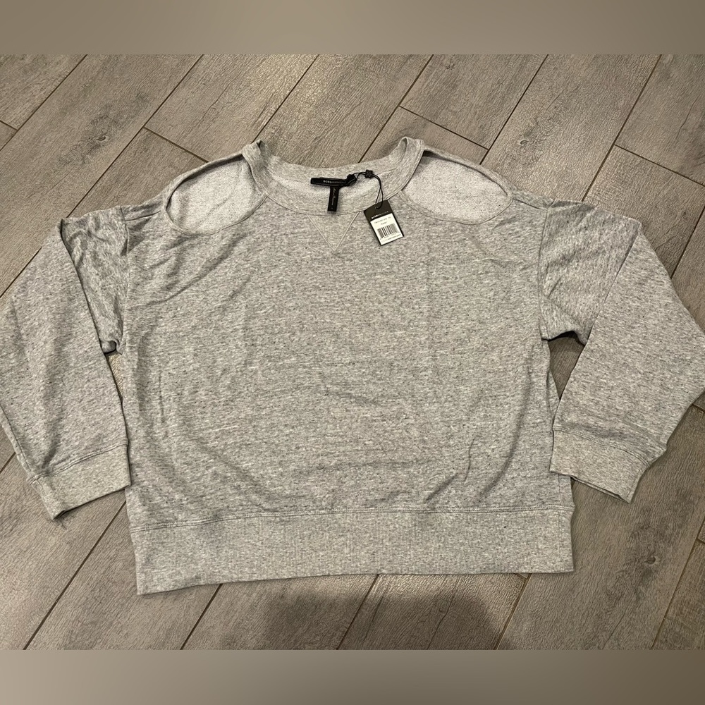BCBG 'EZNEI' Heather Gray Cold-Shoulder Sweatshirt. LARGE